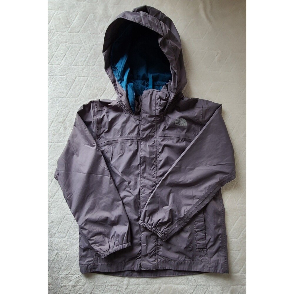 The North Face HyVent Boys XS 6 Hooded Rain Jacket Gray Purple Teal Waterproof